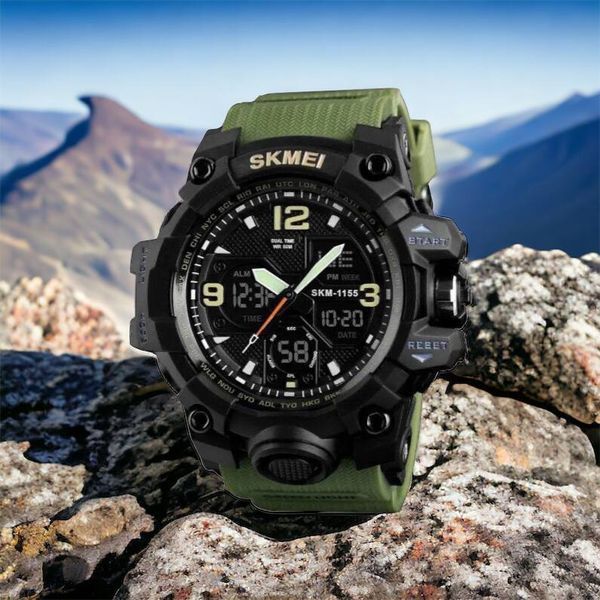 Часы наручные мужские SKMEI 1155BAG, часы тактические противоударны, армейские часы. Цвет: зеленый 00022459 фото