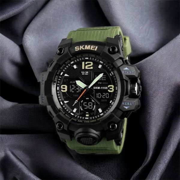 Часы наручные мужские SKMEI 1155BAG, часы тактические противоударны, армейские часы. Цвет: зеленый 00022459 фото