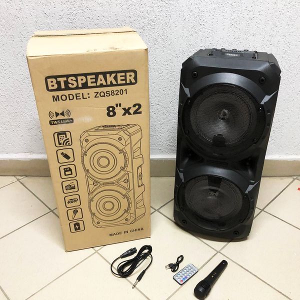 Колонка ZQS-8201 Бездротова переносна акустична Bluetooth з підсвічуванням мікрофоном AUX пульт Д/У 00017463 фото