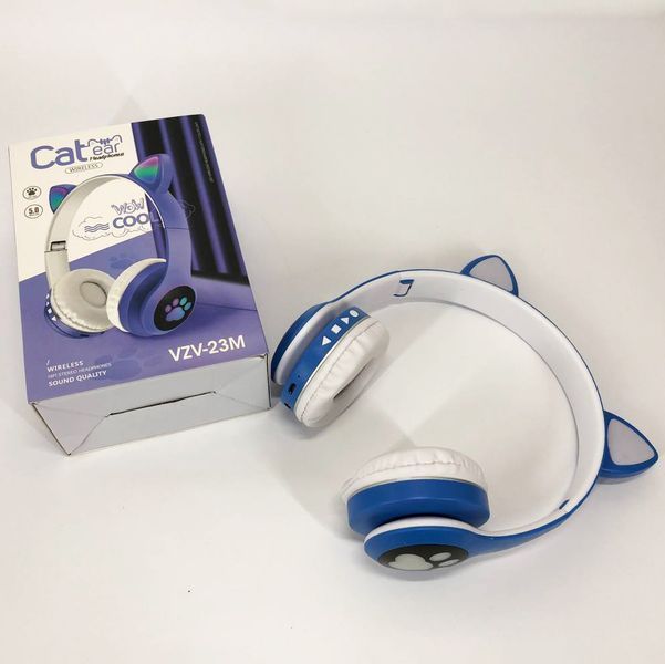 Беспроводные наушники с кошачьими ушками и RGB подсветкой Cat VZV 23M. Цвет: синий 00023809 фото