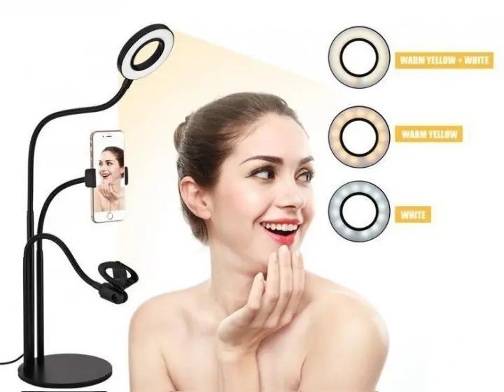 Набор блогера 3в1 Гибкий штатив с Led кольцом Ring Light + держатели для телефона и микрофона на подставке 00018275 фото