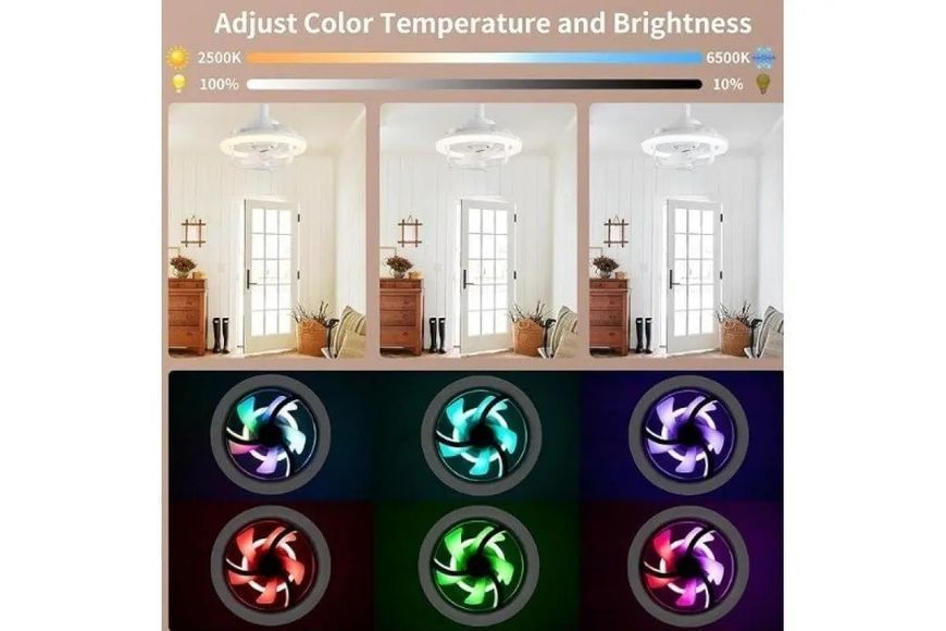 Лампа - вентилятор в патрон+пульт LED AROMATHERAPY FAN LIGHT CHP-008 RGB 2835RGB 00023732 фото