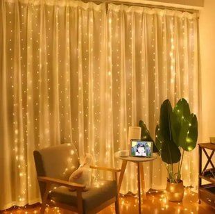 Светодиодная гирлянда штора роса на проволоке 3х2 м 200 LED пульт + USB теплый белый 00024824 фото