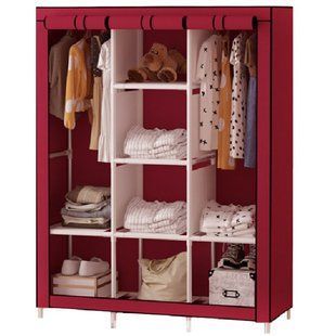 Шкаф тканевый 3 секции складной с каркасом STORAGE WARDROBE 175 х 130 х 45 см. Цвет: красный 00013661 фото