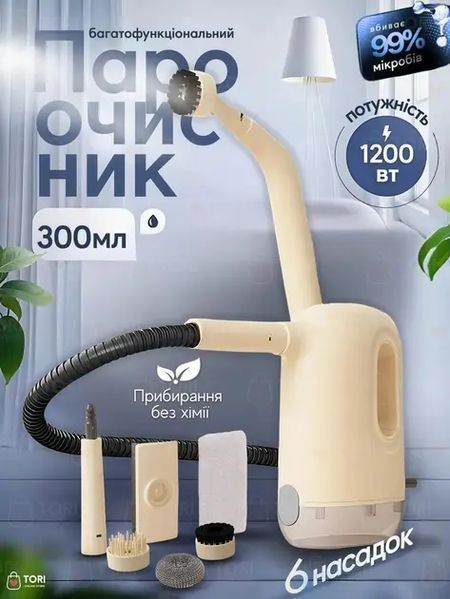 Пароочисник 1200Вт + 5 насадок, 250мл, від мережі / Парогенератор для збирання / Паровий очищувач 00020831 фото
