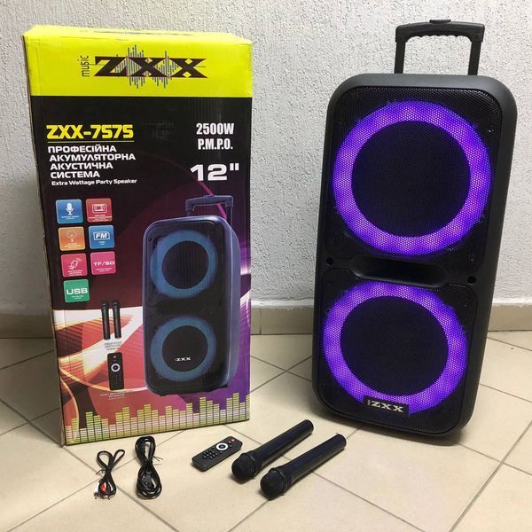 Акустична переносна колонка ZXX-7575 300 Вт акумуляторна з мікрофонами 80х39х33 см 00017464 фото