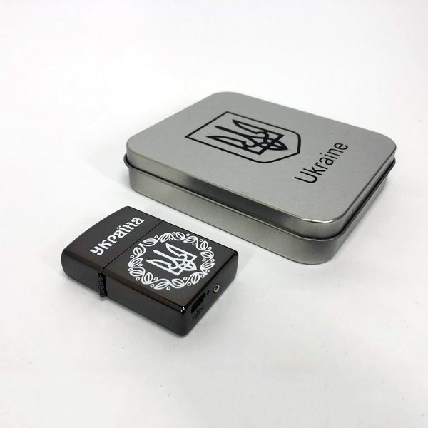Дуговая электроимпульсная USB зажигалка Украина металлическая коробка HL-447. Цвет: черный 00023027 фото