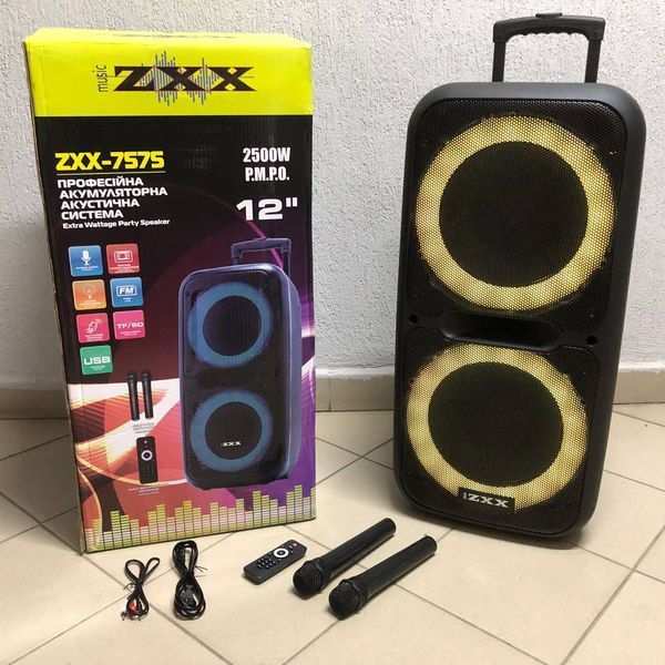 Акустична переносна колонка ZXX-7575 300 Вт акумуляторна з мікрофонами 80х39х33 см 00017464 фото