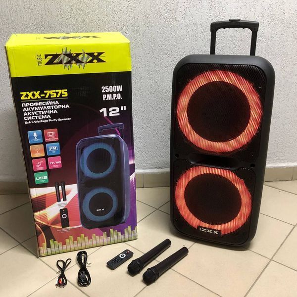 Акустична переносна колонка ZXX-7575 300 Вт акумуляторна з мікрофонами 80х39х33 см 00017464 фото