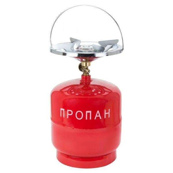 Газовый баллон Пропан УКП-83 с горелкой 5 л, Туристический газовый баллон с горелкой красный, 5 литров 00024494 фото