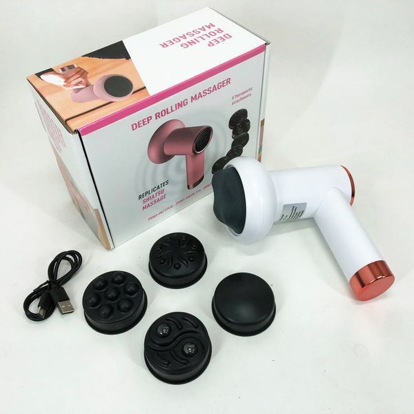 Масажер антицелюлітний для тіла рук та ніг 4 насадки 6 швидкостей Deep Rolling Massager. Колір: білий 00014830 фото