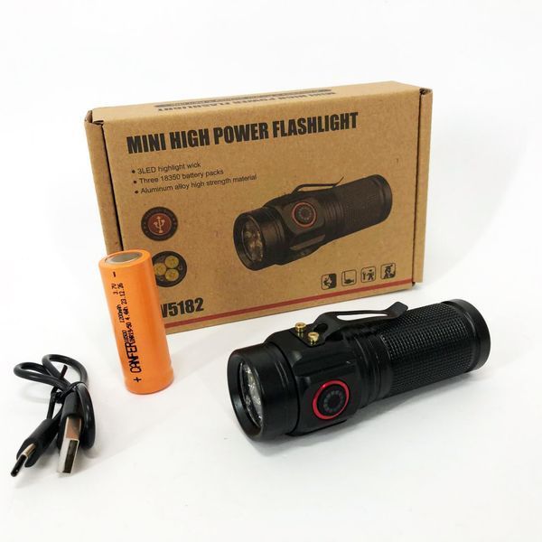 Фонарь PLD W5182-3XHP360, Ручной фонарик led, Водонепроницаемый фонар, Карманный фонарь с usb зарядкой 00022950 фото