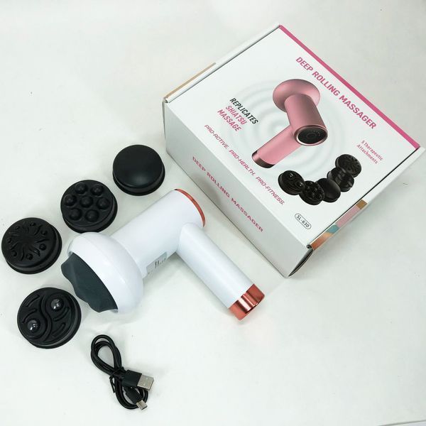 Масажер антицелюлітний для тіла рук та ніг 4 насадки 6 швидкостей Deep Rolling Massager. Колір: білий 00014830 фото