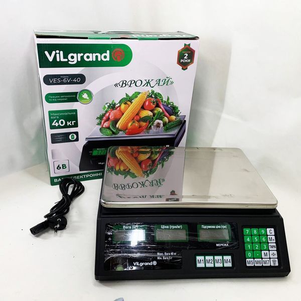 Весы торговые ViLgrand VES-6V-40 40 кг с калькулятором и аккумулятором 00019453 фото