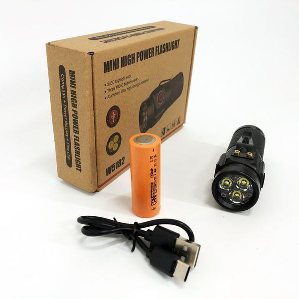 Фонарь PLD W5182-3XHP360, Ручной фонарик led, Водонепроницаемый фонар, Карманный фонарь с usb зарядкой 00022950 фото
