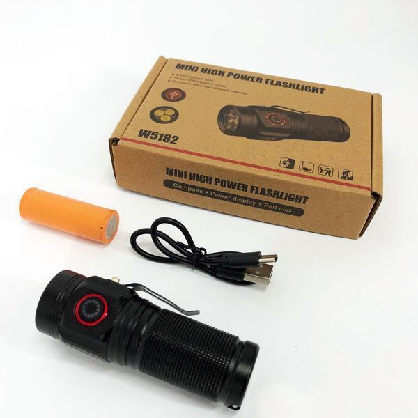 Фонарь PLD W5182-3XHP360, Ручной фонарик led, Водонепроницаемый фонар, Карманный фонарь с usb зарядкой 00022950 фото