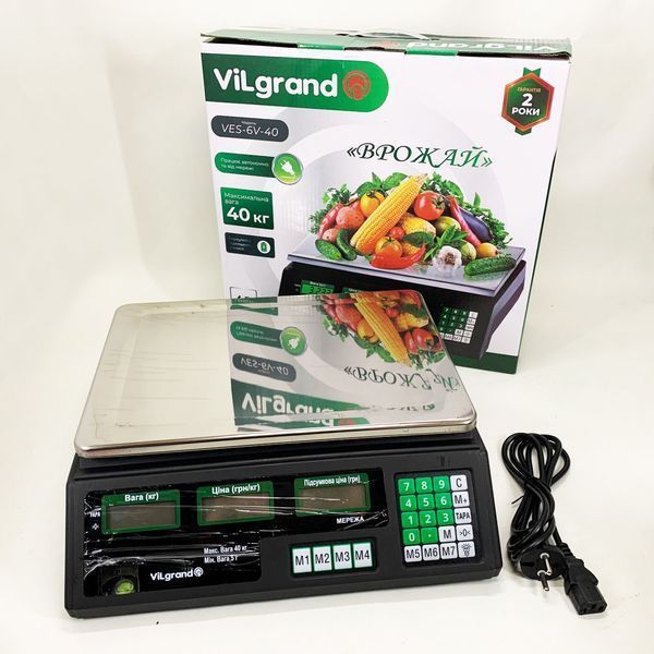 Весы торговые ViLgrand VES-6V-40 40 кг с калькулятором и аккумулятором 00019453 фото