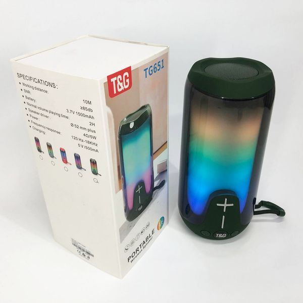 Bluetooth-колонка TG651 с RGB ПОДСВЕТКОЙ, Bluetooth колонка для хорошей музыки. Цвет: зеленый 00017208 фото