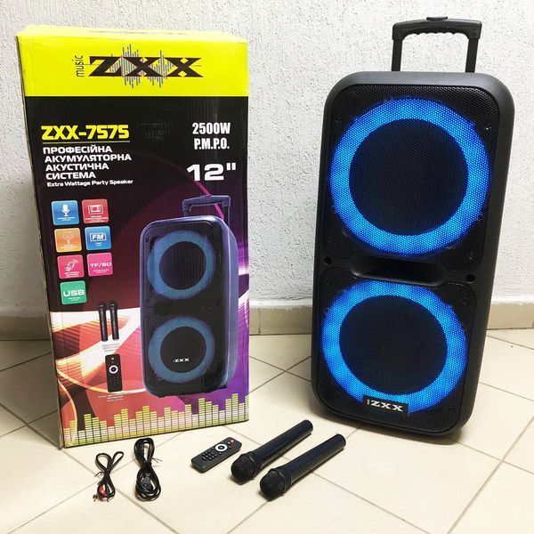 Акустична переносна колонка ZXX-7575 300 Вт акумуляторна з мікрофонами 80х39х33 см 00017464 фото
