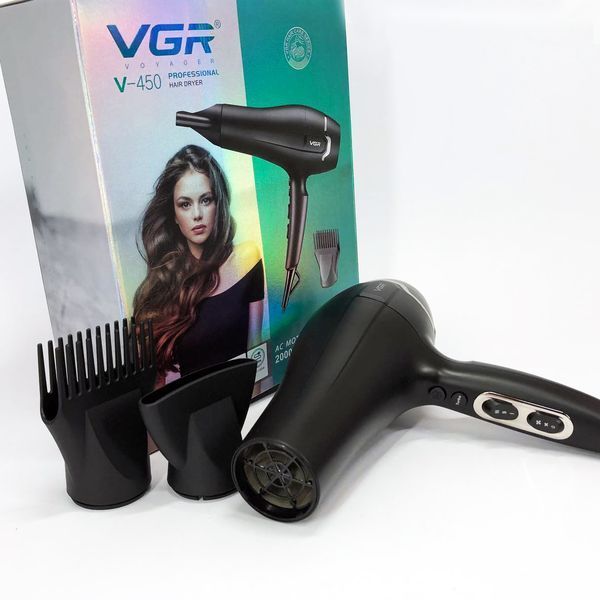 Профессиональный фен VGR V-450 для сушки укладки волос 2400 Вт режим Turbo, Воздушный стайлер для волос 00014411 фото