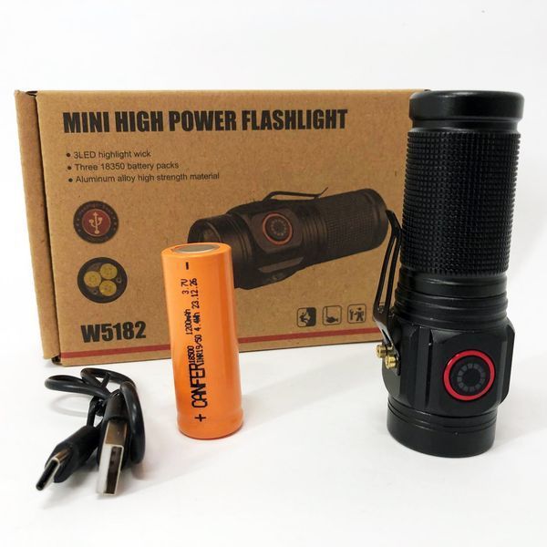 Фонарь PLD W5182-3XHP360, Ручной фонарик led, Водонепроницаемый фонар, Карманный фонарь с usb зарядкой 00022950 фото