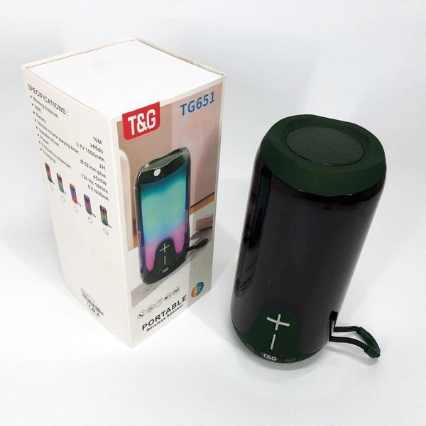 Bluetooth-колонка TG651 с RGB ПОДСВЕТКОЙ, Bluetooth колонка для хорошей музыки. Цвет: зеленый 00017208 фото