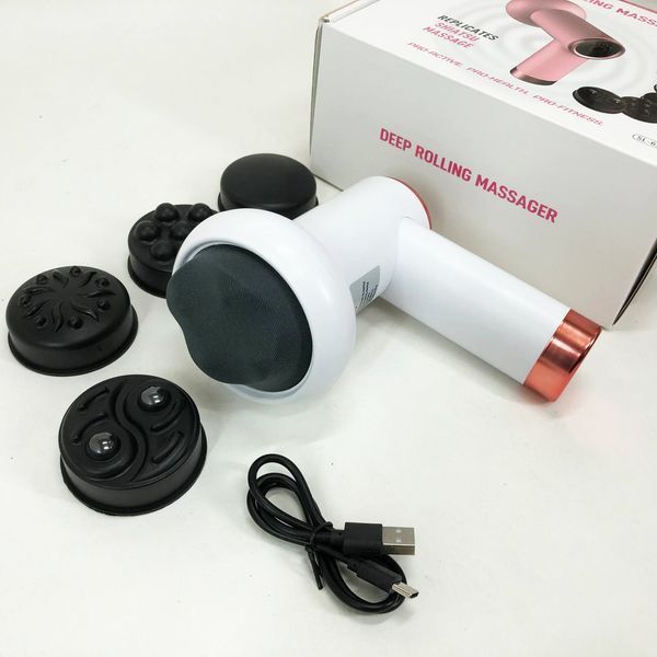 Масажер антицелюлітний для тіла рук та ніг 4 насадки 6 швидкостей Deep Rolling Massager. Колір: білий 00014830 фото