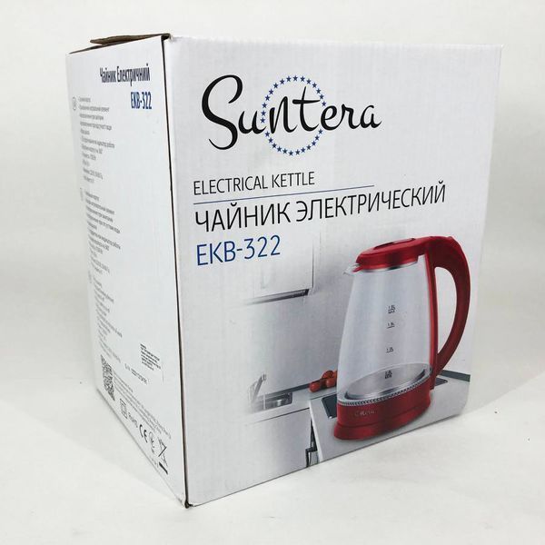 Стеклянный электрический чайник с подсветкой Suntera EKB-322B 1500 Вт чайники с подсветкой. Цвет: черный 00018934 фото