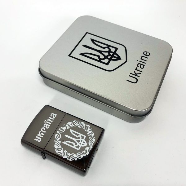 Дуговая электроимпульсная USB зажигалка Украина металлическая коробка HL-447. Цвет: черный 00023027 фото