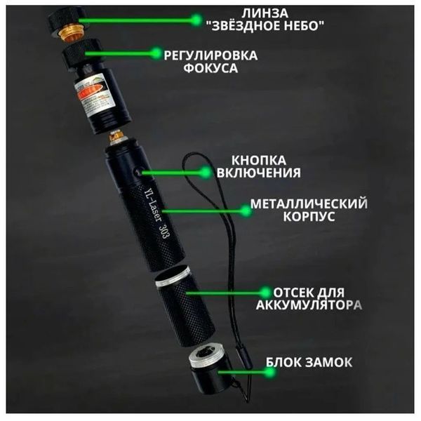 Лазерна указка Green Laser Pointer JD-303, Лазери із зеленим променем лазера, Лазерна указка брелок 00023419 фото