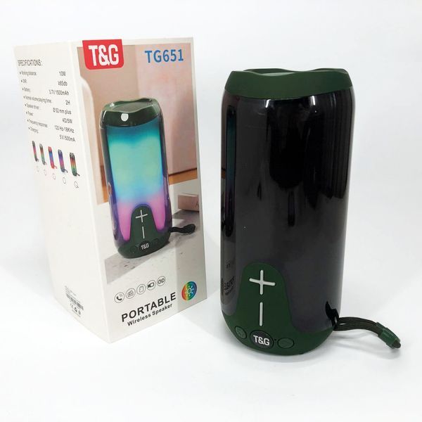 Bluetooth-колонка TG651 с RGB ПОДСВЕТКОЙ, Bluetooth колонка для хорошей музыки. Цвет: зеленый 00017208 фото