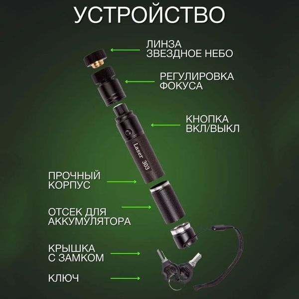 Лазерна указка Green Laser Pointer JD-303, Лазери із зеленим променем лазера, Лазерна указка брелок 00023419 фото