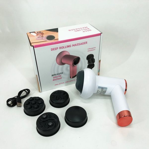 Масажер антицелюлітний для тіла рук та ніг 4 насадки 6 швидкостей Deep Rolling Massager. Колір: білий 00014830 фото