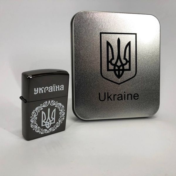 Дуговая электроимпульсная USB зажигалка Украина металлическая коробка HL-447. Цвет: черный 00023027 фото