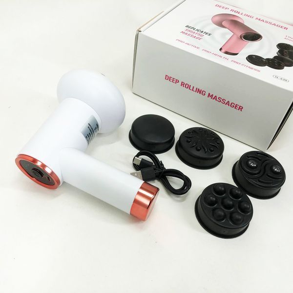 Масажер антицелюлітний для тіла рук та ніг 4 насадки 6 швидкостей Deep Rolling Massager. Колір: білий 00014830 фото