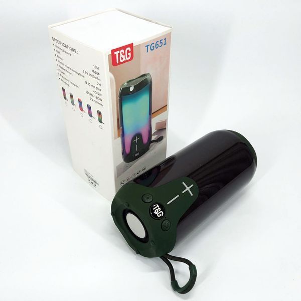 Bluetooth-колонка TG651 с RGB ПОДСВЕТКОЙ, Bluetooth колонка для хорошей музыки. Цвет: зеленый 00017208 фото