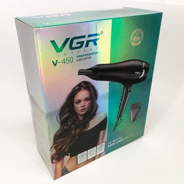 Профессиональный фен VGR V-450 для сушки укладки волос 2400 Вт режим Turbo, Воздушный стайлер для волос 00014411 фото