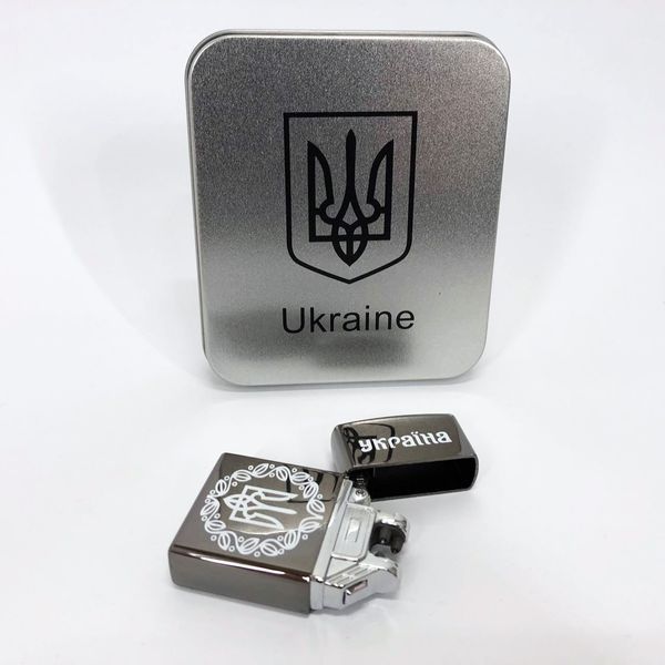 Дуговая электроимпульсная USB зажигалка Украина металлическая коробка HL-447. Цвет: черный 00023027 фото