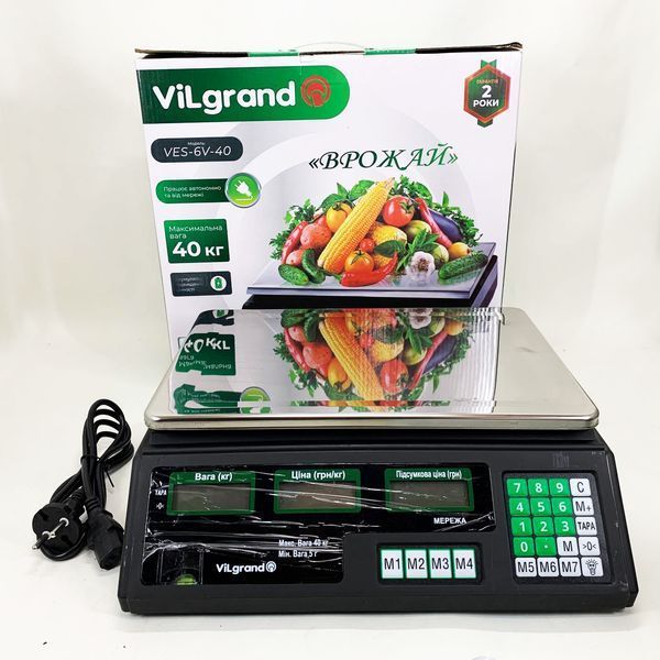 Весы торговые ViLgrand VES-6V-40 40 кг с калькулятором и аккумулятором 00019453 фото