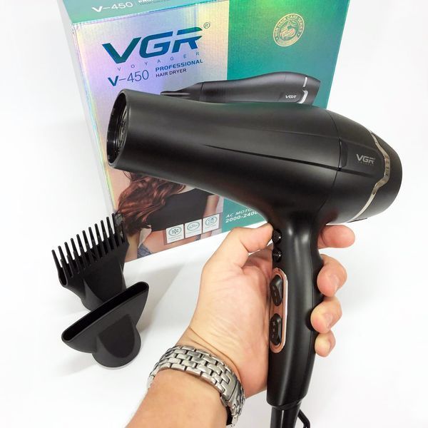 Профессиональный фен VGR V-450 для сушки укладки волос 2400 Вт режим Turbo, Воздушный стайлер для волос 00014411 фото