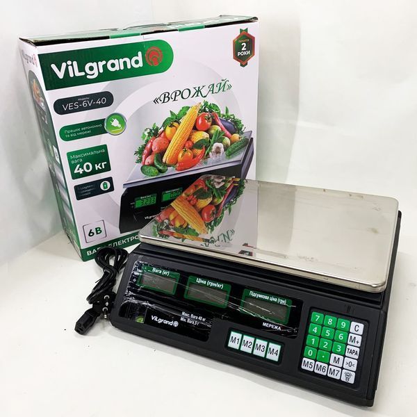 Весы торговые ViLgrand VES-6V-40 40 кг с калькулятором и аккумулятором 00019453 фото
