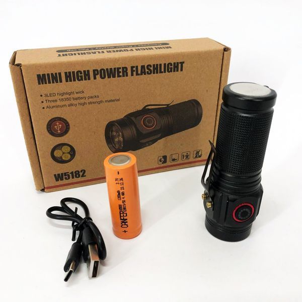 Фонарь PLD W5182-3XHP360, Ручной фонарик led, Водонепроницаемый фонар, Карманный фонарь с usb зарядкой 00022950 фото