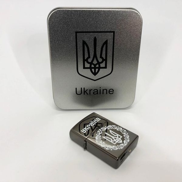 Дуговая электроимпульсная USB зажигалка Украина металлическая коробка HL-447. Цвет: черный 00023027 фото