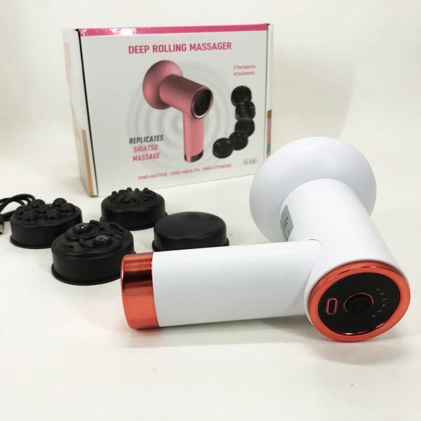 Масажер антицелюлітний для тіла рук та ніг 4 насадки 6 швидкостей Deep Rolling Massager. Колір: білий 00014830 фото