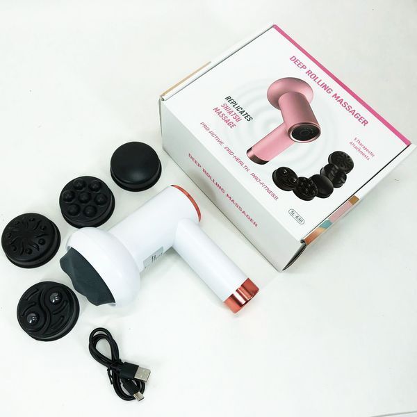 Масажер антицелюлітний для тіла рук та ніг 4 насадки 6 швидкостей Deep Rolling Massager. Колір: білий 00014830 фото