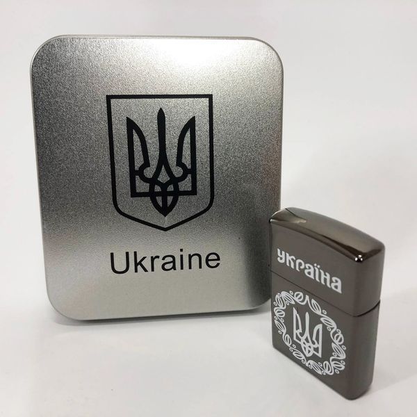 Дуговая электроимпульсная USB зажигалка Украина металлическая коробка HL-447. Цвет: черный 00023027 фото