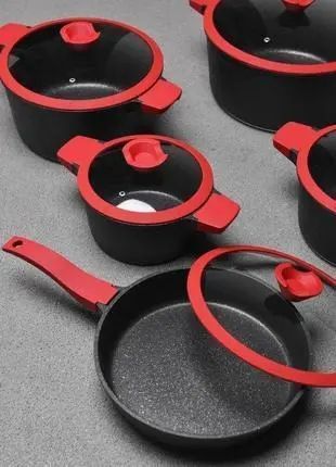 Набор из 4 кастрюль и сковородки со стеклянными крышками и антипригарным покрытием XW-10 Набор из 10 предметов 00019199 фото