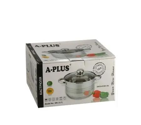 Каструля нержавіюча з кришкою A-Plus 2171 (10 л) 00020381 фото
