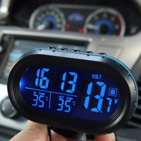 Автомобільний годинник VST-7009V підсвічування + 2 термометри + вольтметр, живлення від акумулятора авто 12В-24В 00017044 фото