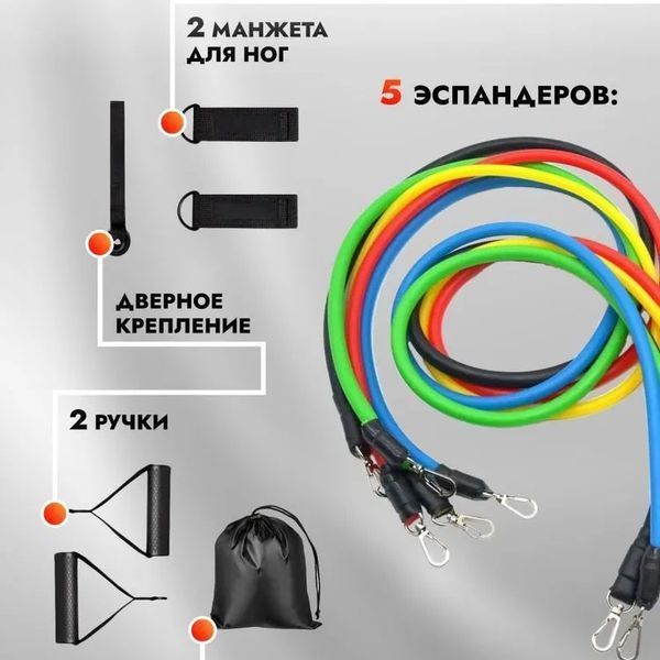 Еспандер гума для зарядок exercise pipe, еспандер гумовий джгут вправи, Фітнес гумки 5 в 1 00014301 фото